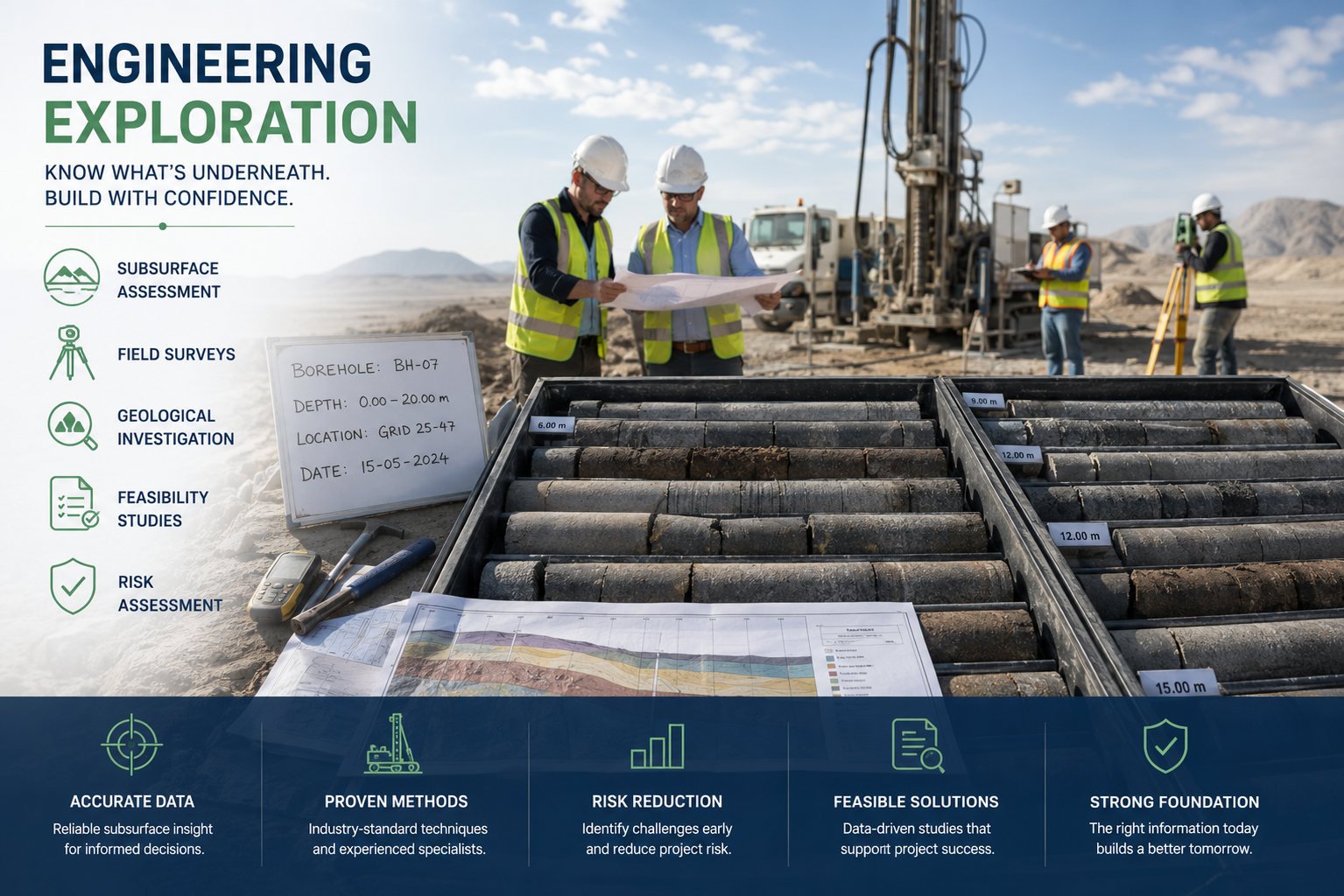 Engineering Exploration — subsurface assessment, field surveys, geological investigation