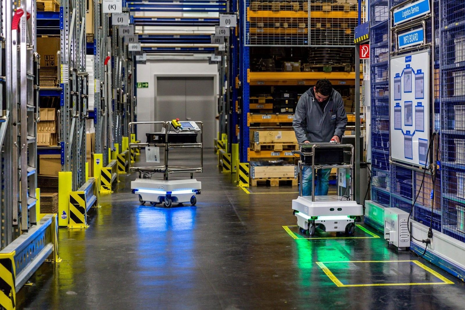 Autonomous mobile robots in a warehouse environment